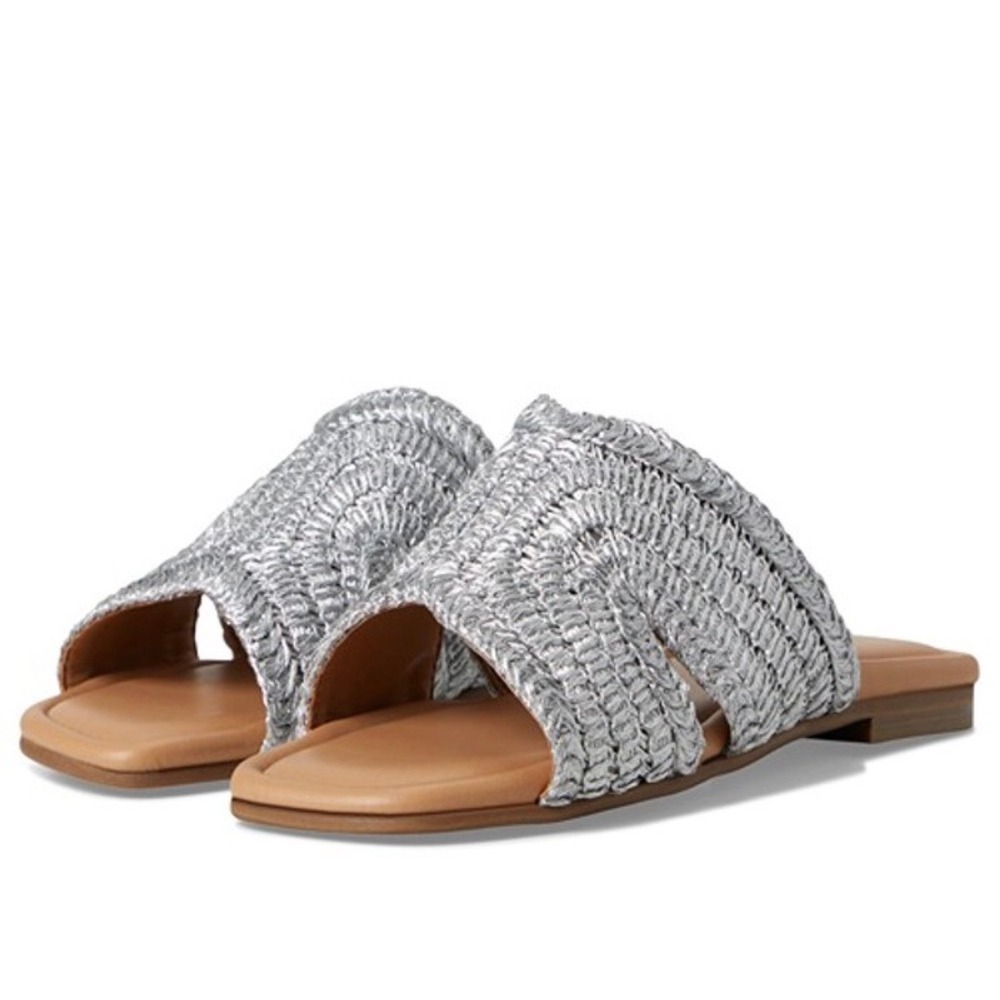 Marc Fisher Women's LTD Narda Silver Metallic Woven Flat Slide Sandals 7M NIB